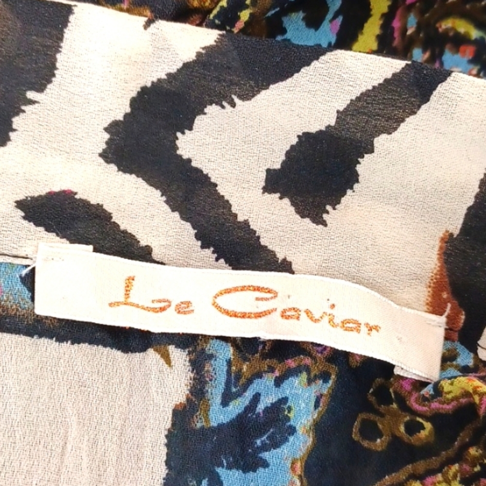 LE CAVIAR Zebra Floral-Graphic Lace Ribbon Ruffle Bell Sleeve  Edgy Blouse SZ L - Picture 12 of 15